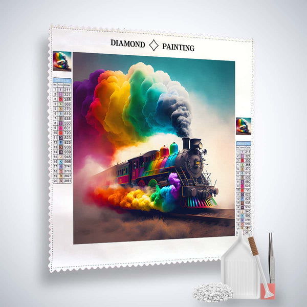 AB Diamond Painting Color Train Kit with Acrylic Diamonds, Tweezers, and Application Pen for Sparkling Paint by Numbers Art