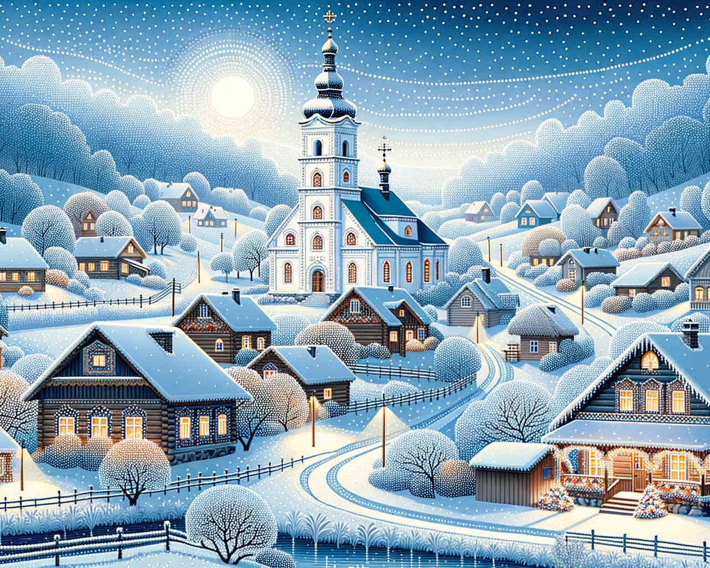 Paint by Numbers - Village in Winter Snow