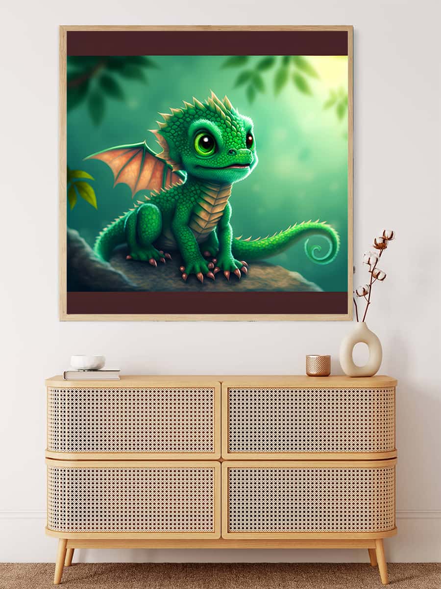 Malen nach Zahlen - Grüner Drache - hochwertige Leinwand - 170523, Drache, Fantasy, Neu eingetroffen, Quadratisch