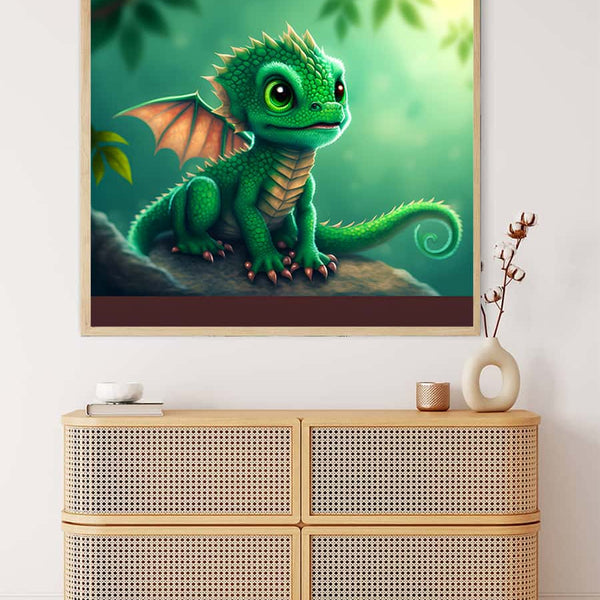 Malen nach Zahlen - Grüner Drache - hochwertige Leinwand - 170523, Drache, Fantasy, Neu eingetroffen, Quadratisch