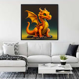 Diamond Painting Dragon Guard displayed in a modern living room showcasing a vibrant paint by numbers design.