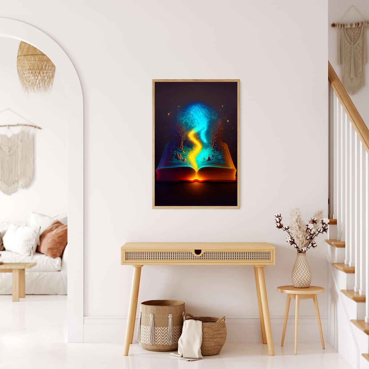 "AB Diamond Painting of a Magic Book Divided on display in a chic living room - Paint by Numbers Art"