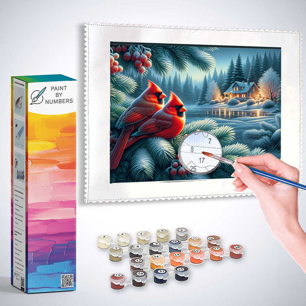 Paint by Numbers - Birds on fir tree, winter