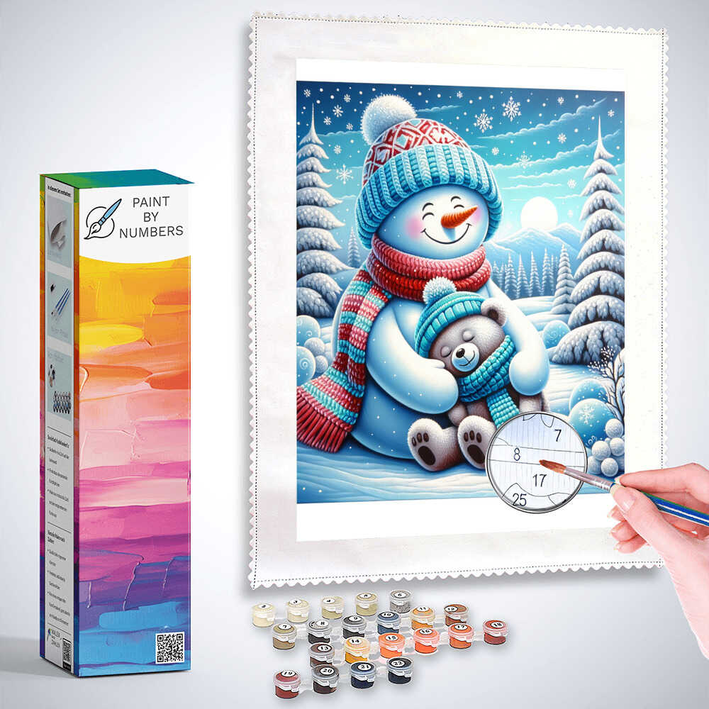 Paint by Numbers - Snowman and bear, friends