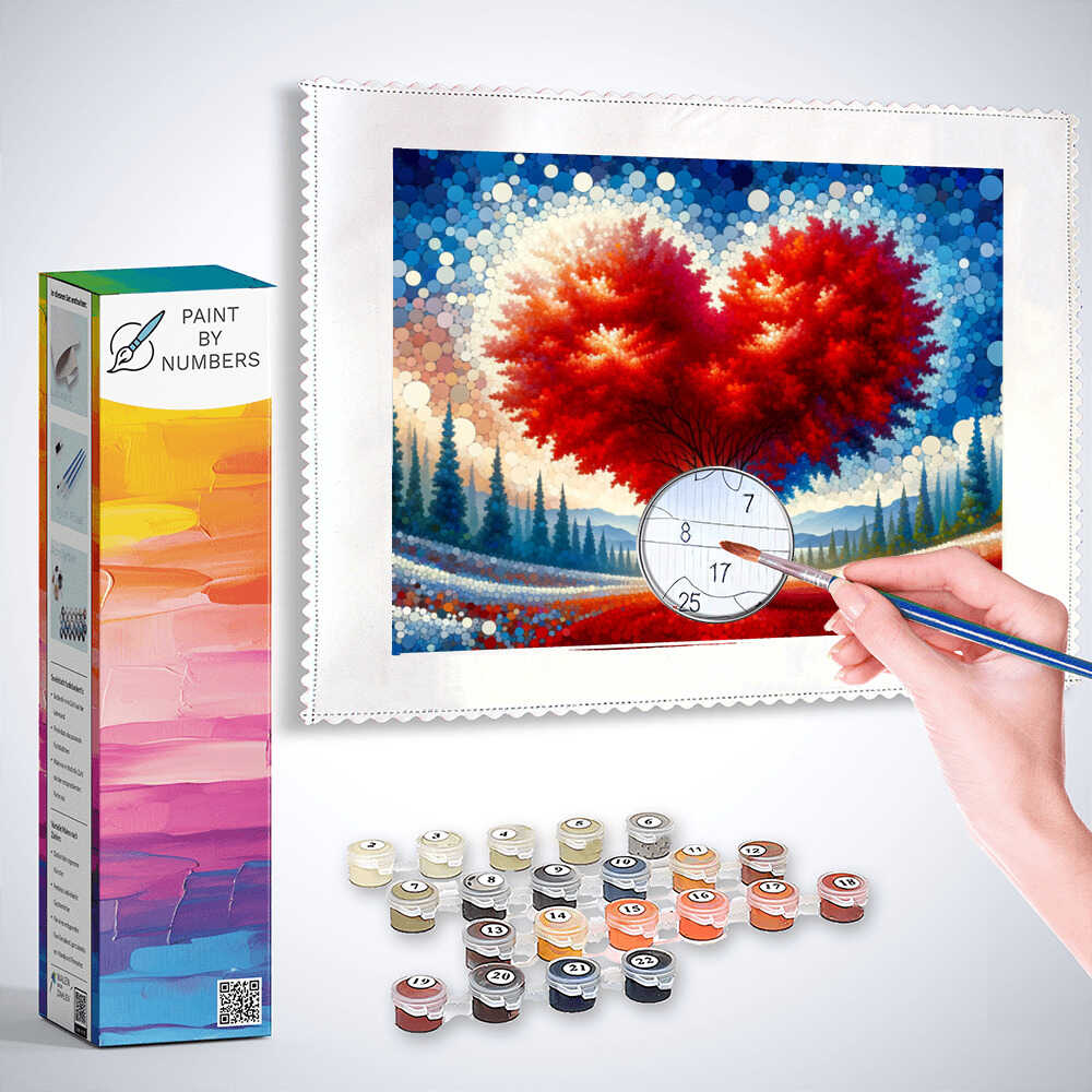 Paint by Numbers - Red heart tree