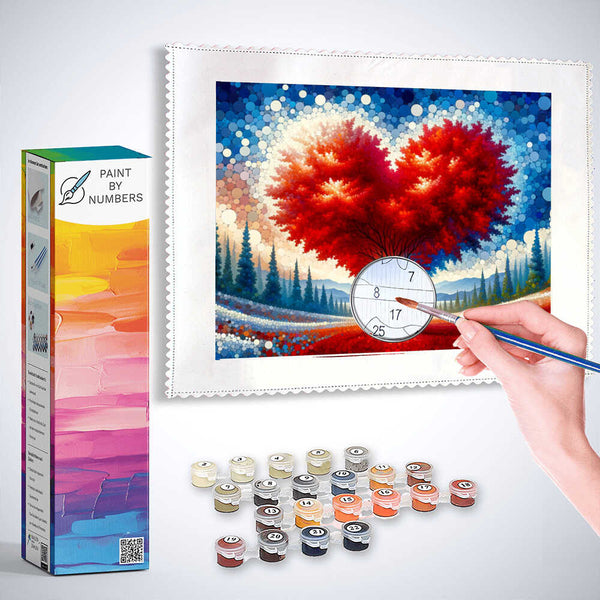 Paint by Numbers - Red heart tree