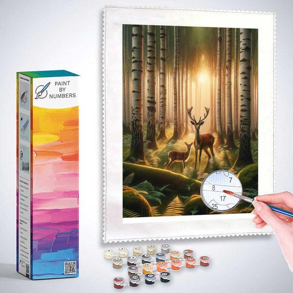 Paint by Numbers - Deer in birch forest