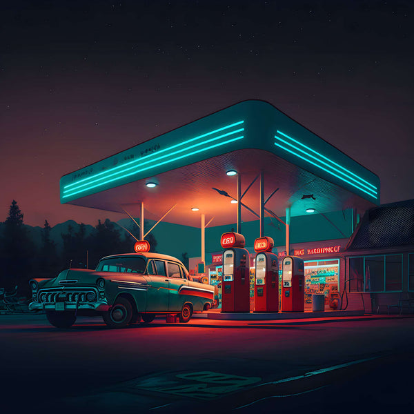 Malen nach Zahlen - Route 66 Tankstelle - hochwertige Leinwand - 170523, Landschaften, Neu eingetroffen, Quadratisch, Retro, Route 66