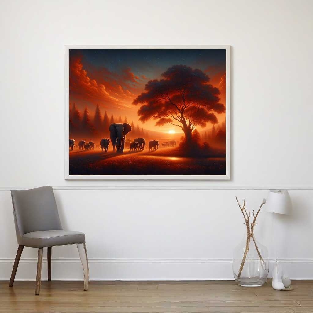 Elephants in the sunset - Paint by Numbers