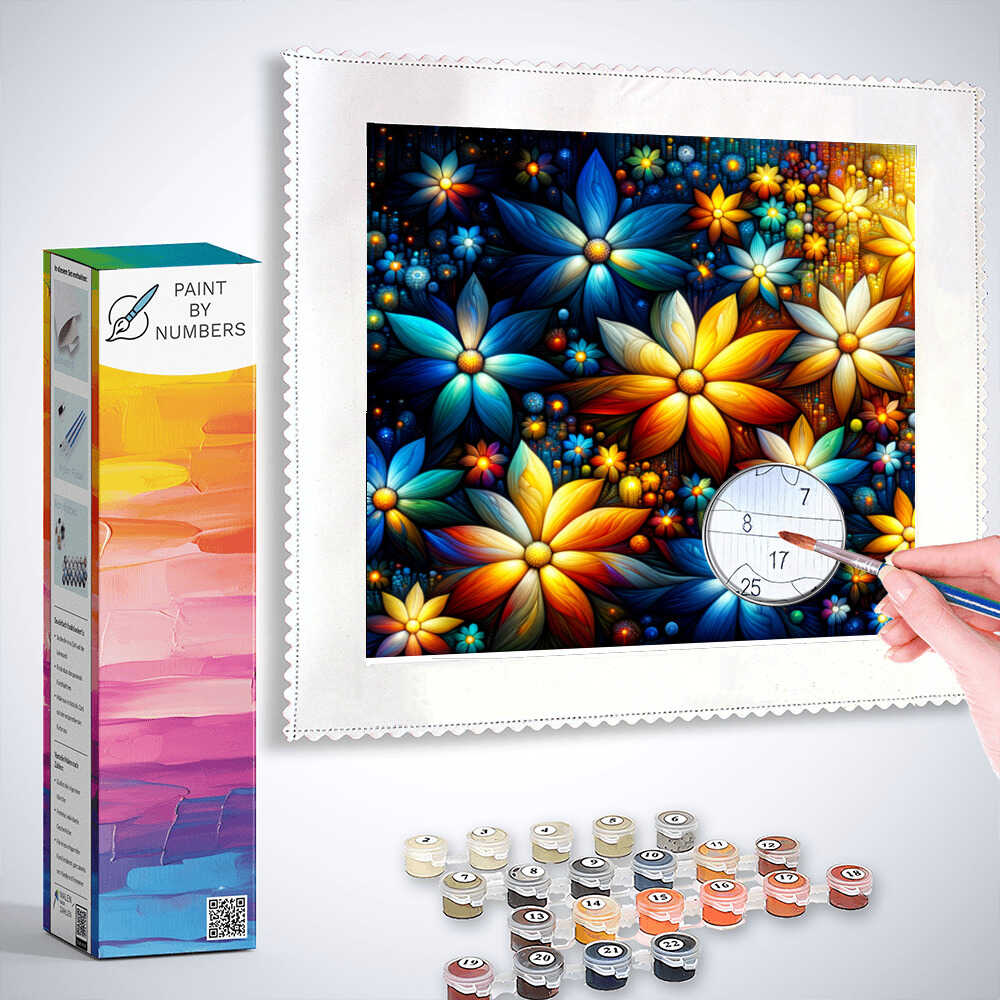 Paint by Numbers - Colorful Flowers on Black