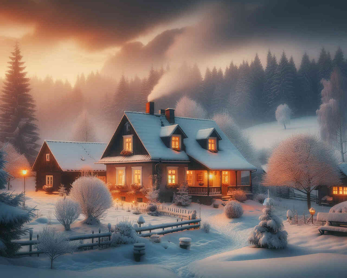 Winter landscape, houses - Paint by Numbers