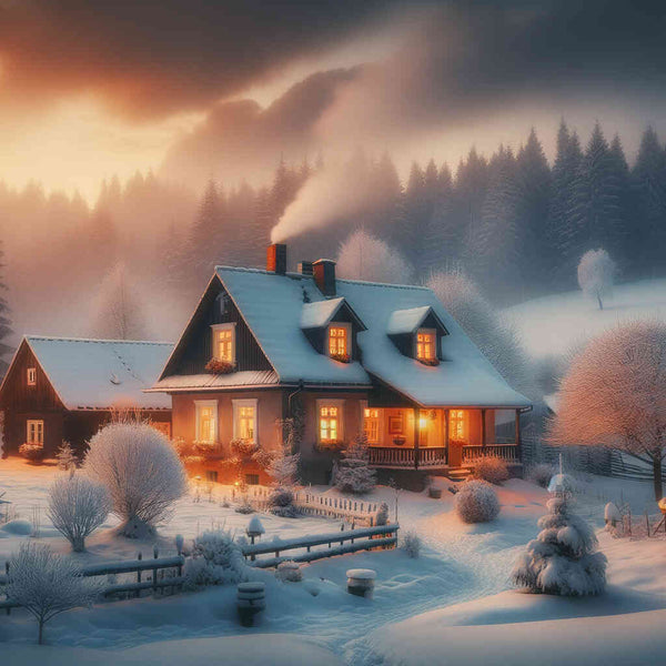 Winter landscape, houses - Paint by Numbers