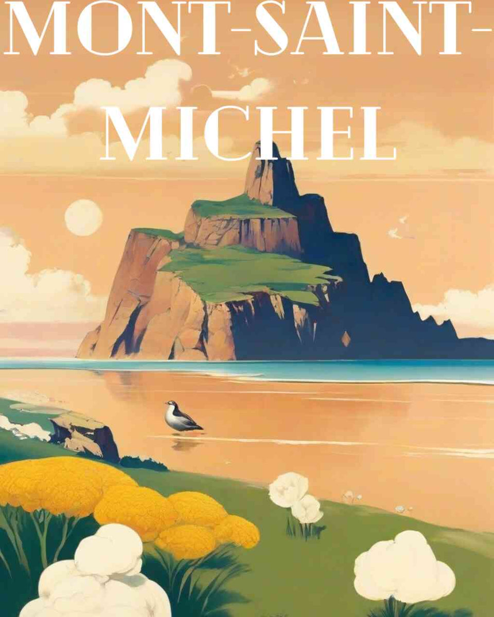Paint by Numbers kit - Sublime tranquility of Mont-Saint-Michel with blooming flowers and serene water.