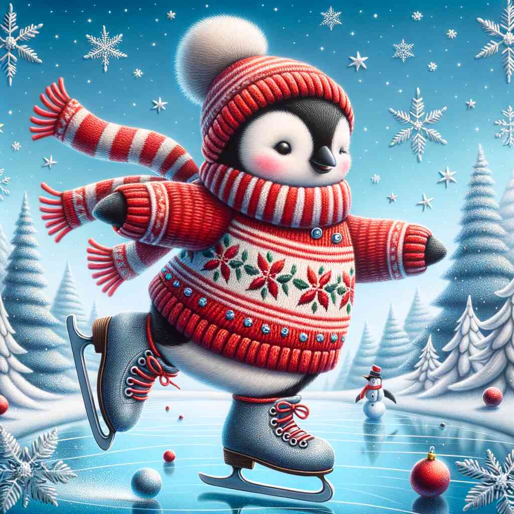 Paint by Numbers - Ice skate penguin, Christmas