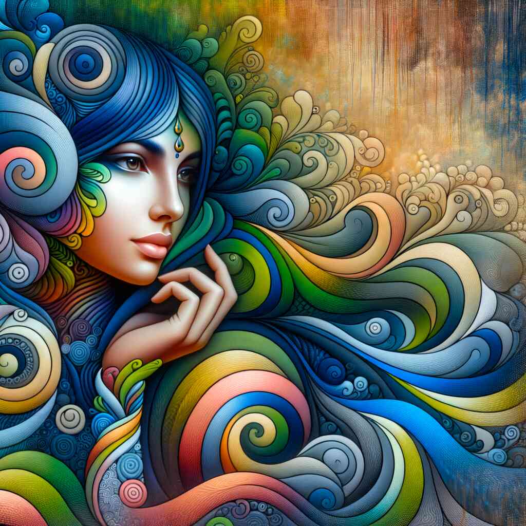 Paint by Numbers - colorful Indian lady with intricate patterns and vibrant colors, showcasing artistic elements and cultural beauty.