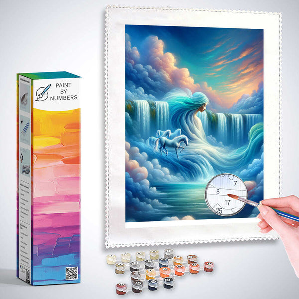 Woman, waterfall - Paint by Numbers