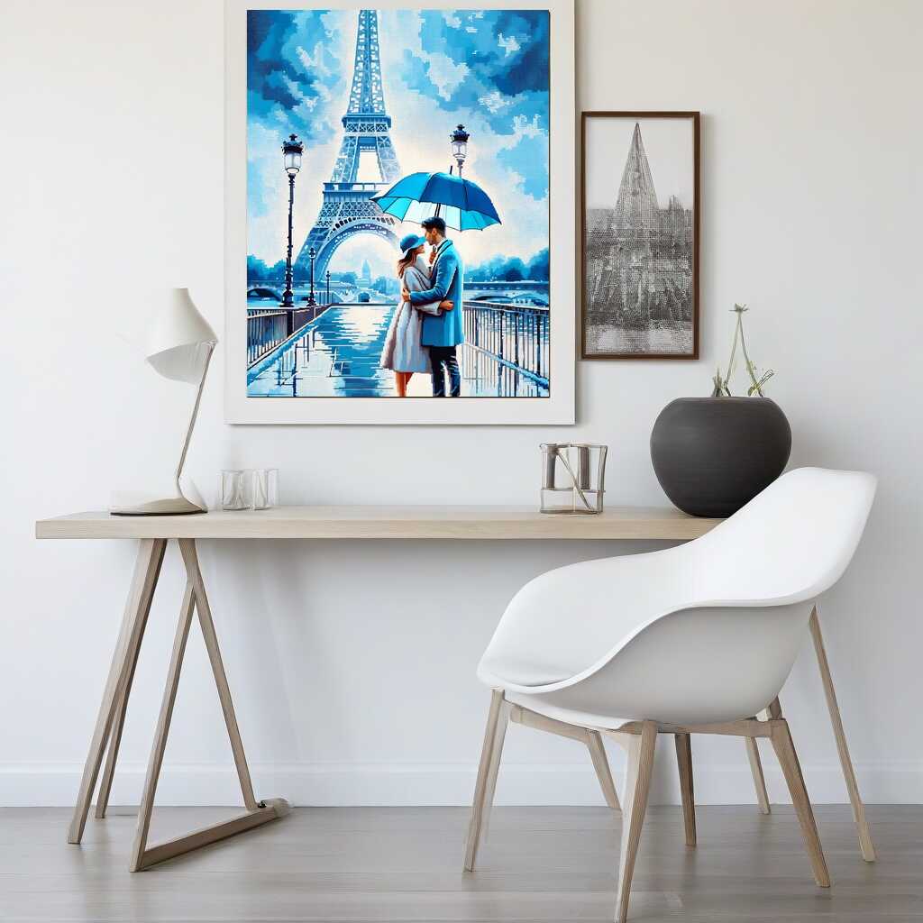 Couple in blue, Eiffel Tower - Paint by Numbers