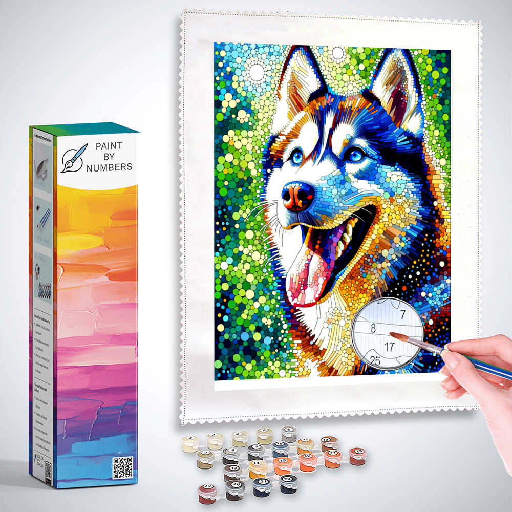 Paint by Numbers - Happy husky, portrait