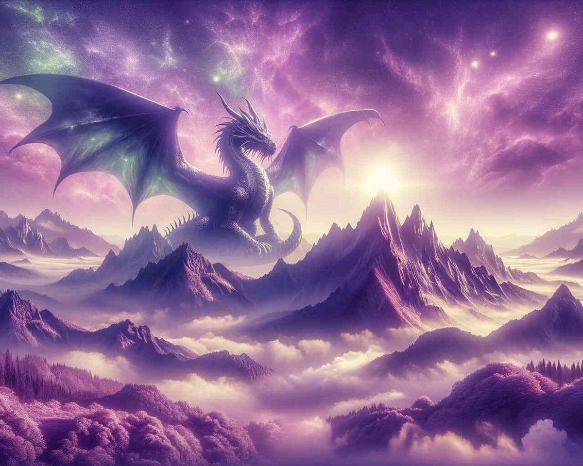 Paint by Numbers - Dragon, purple sky