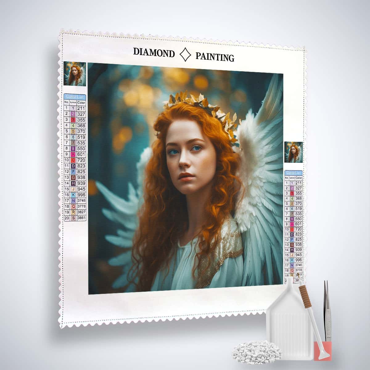 Diamond Painting Kit - Angel with Red Hair on Professional Canvas with Paint by Numbers tools - Sparkling Art Craft