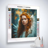 Diamond Painting Kit - Angel with Red Hair on Professional Canvas with Paint by Numbers tools - Sparkling Art Craft