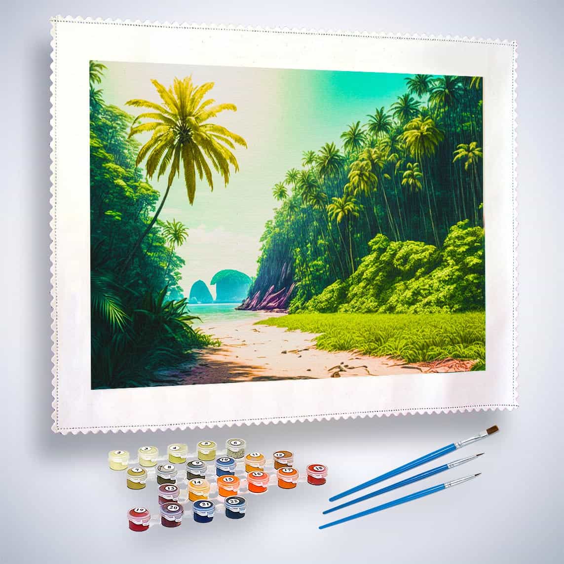 Malen nach Zahlen - Einsame Insel - hochwertige Leinwand - Horizontal, Landschaft, Meer