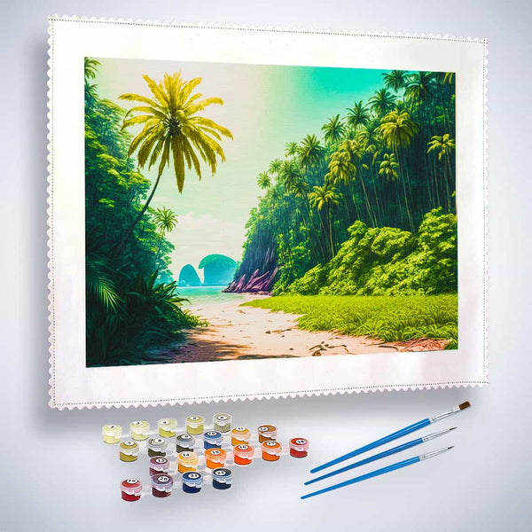Malen nach Zahlen - Einsame Insel - hochwertige Leinwand - Horizontal, Landschaft, Meer