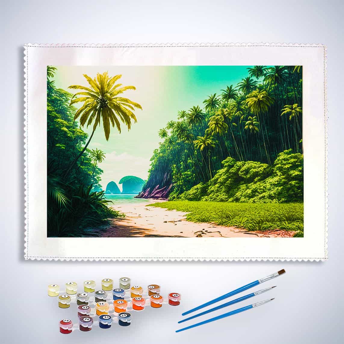 Malen nach Zahlen - Einsame Insel - hochwertige Leinwand - Horizontal, Landschaft, Meer