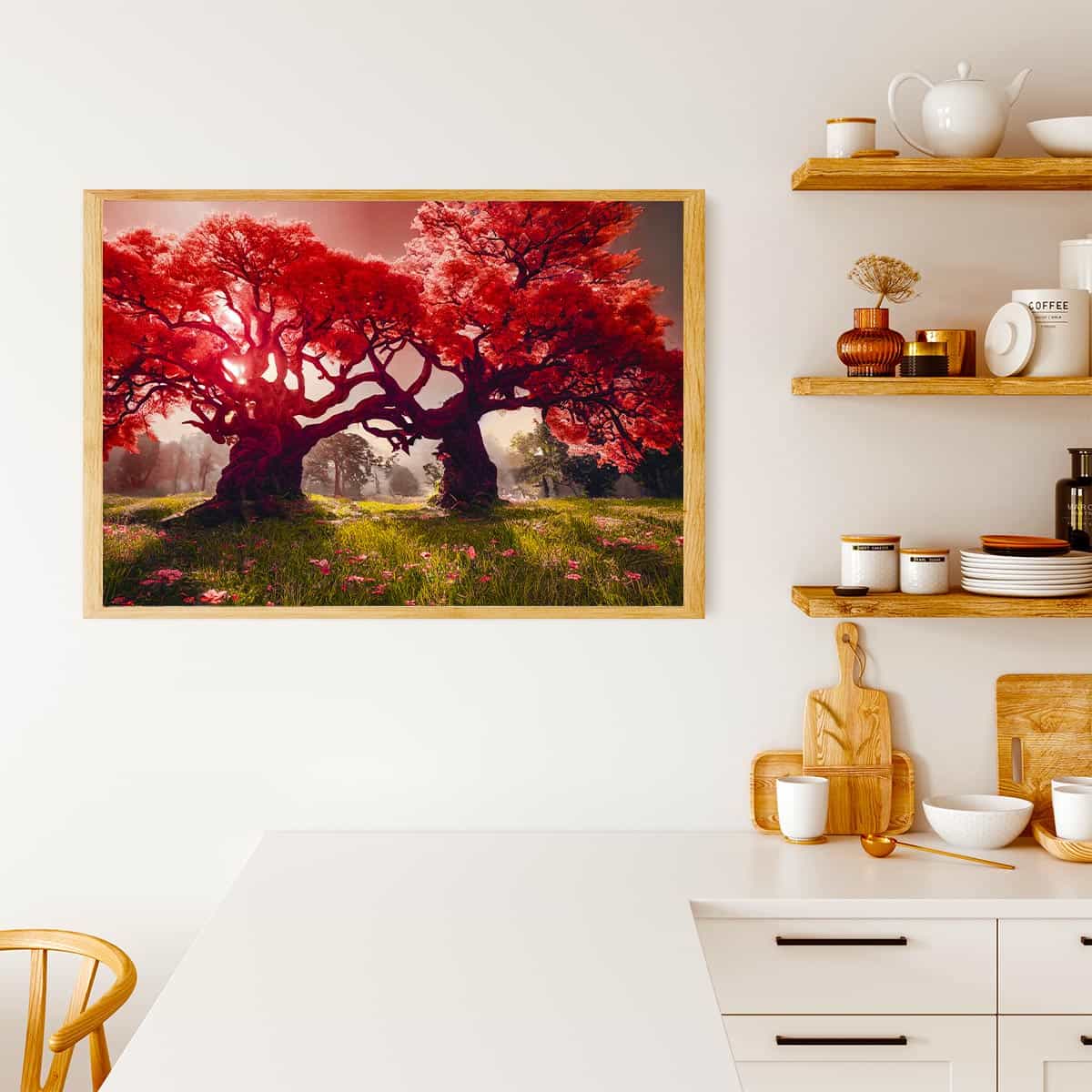 Malen nach Zahlen - Rote Bäumepaar - hochwertige Leinwand - Bäume, Horizontal, Landschaft