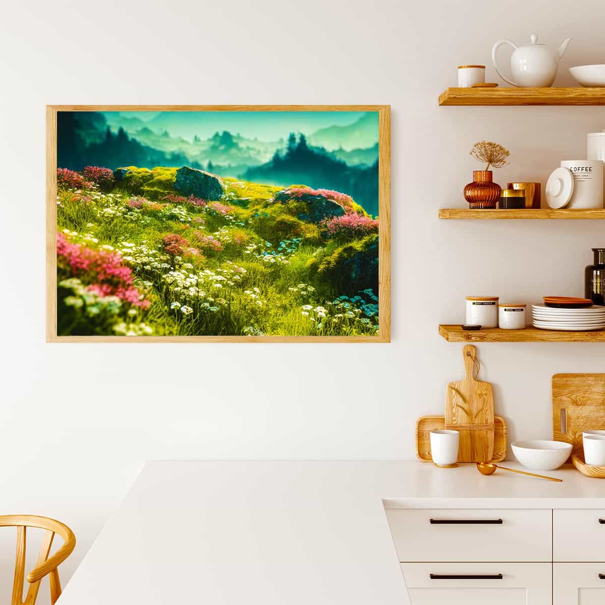 Malen nach Zahlen - Vorsprung, Blumenwiese - hochwertige Leinwand - Berge, Blumen, Horizontal, Landschaft