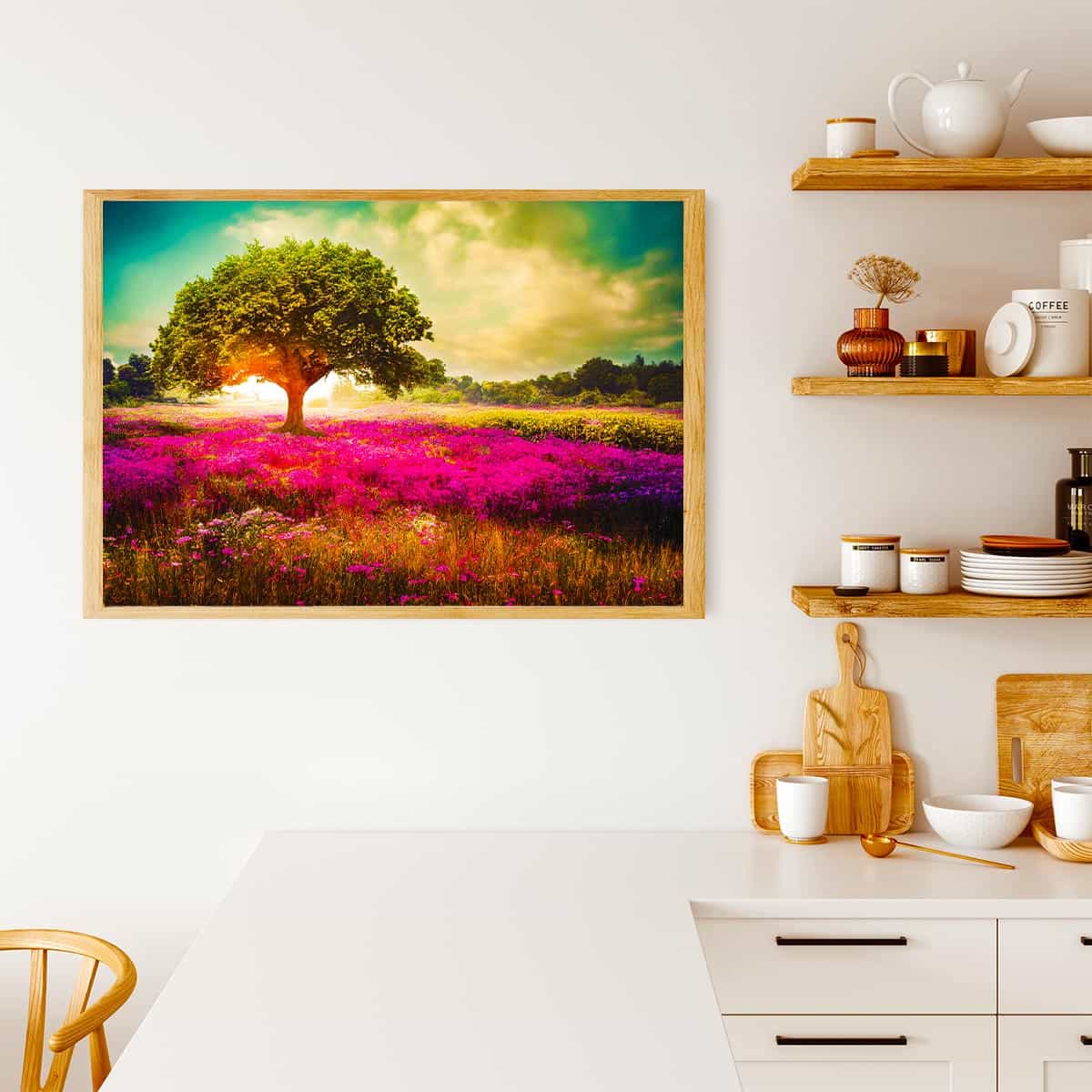 Malen nach Zahlen - Beleuchteter Sonnenbaum - hochwertige Leinwand - Baum, Horizontal, Landschaft, Sonnenuntergang