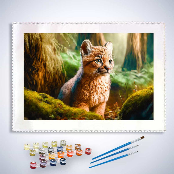 Malen nach Zahlen - Kleiner Luchs - hochwertige Leinwand - Horizontal, Luchs, Tiere