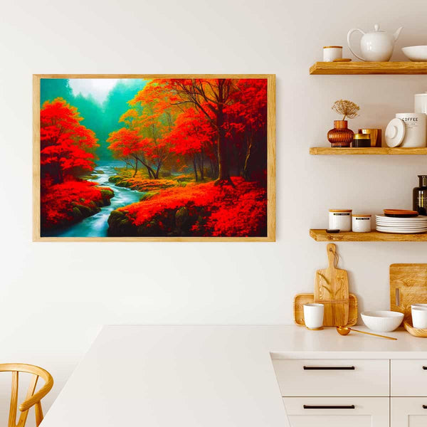 Malen nach Zahlen - Fluss der roten Bäume - hochwertige Leinwand - Fluss, Horizontal, Landschaft