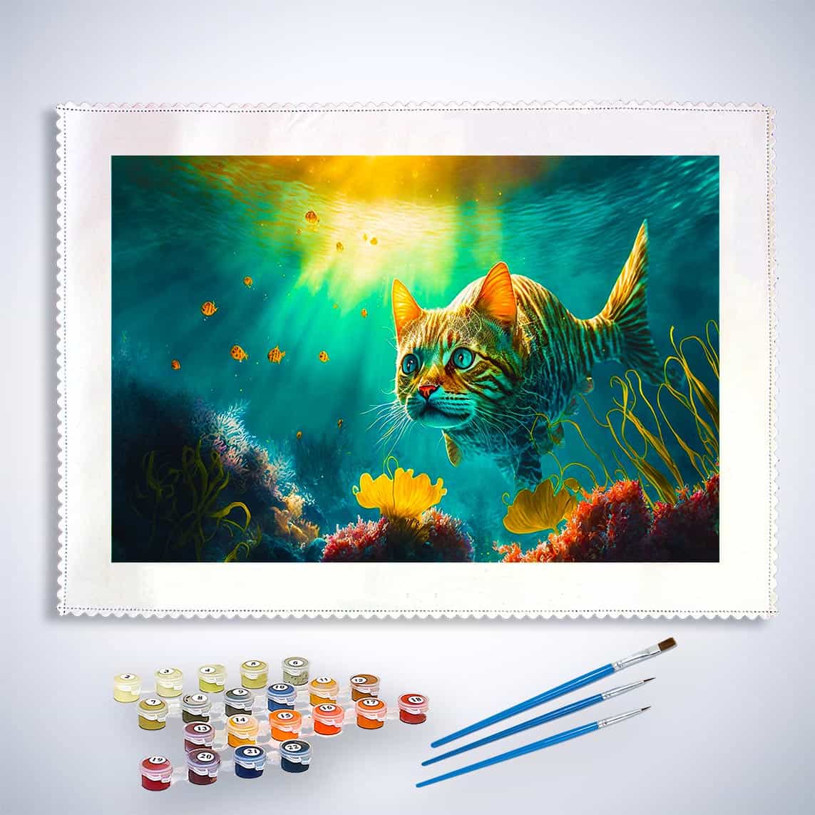 Malen nach Zahlen - Katzenfisch - hochwertige Leinwand - Fische, Horizontal, Katze, Tiere