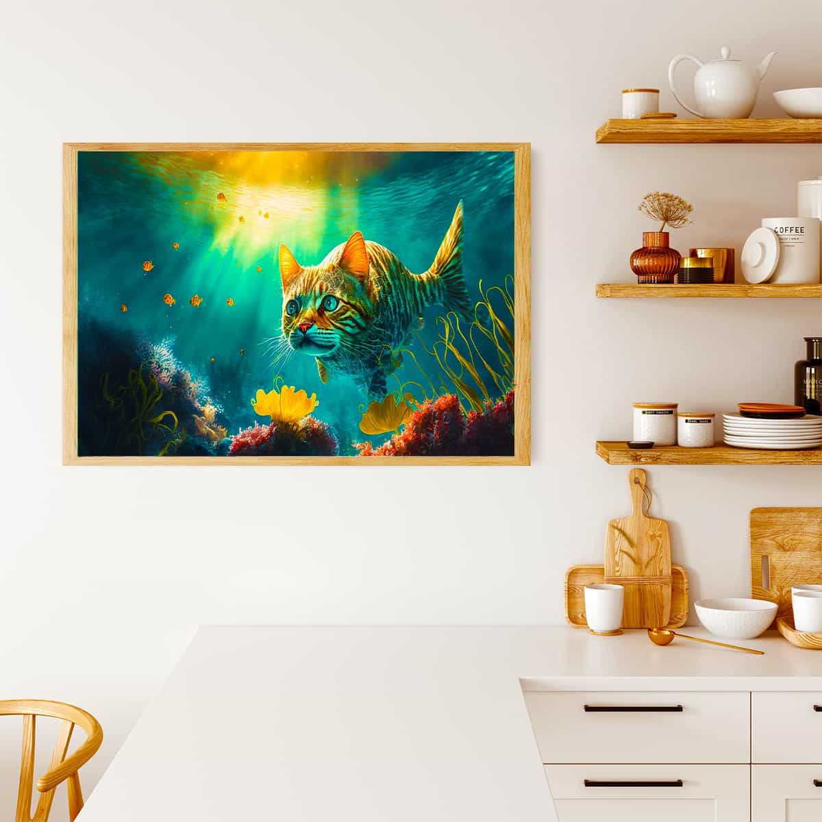 Malen nach Zahlen - Katzenfisch - hochwertige Leinwand - Fische, Horizontal, Katze, Tiere