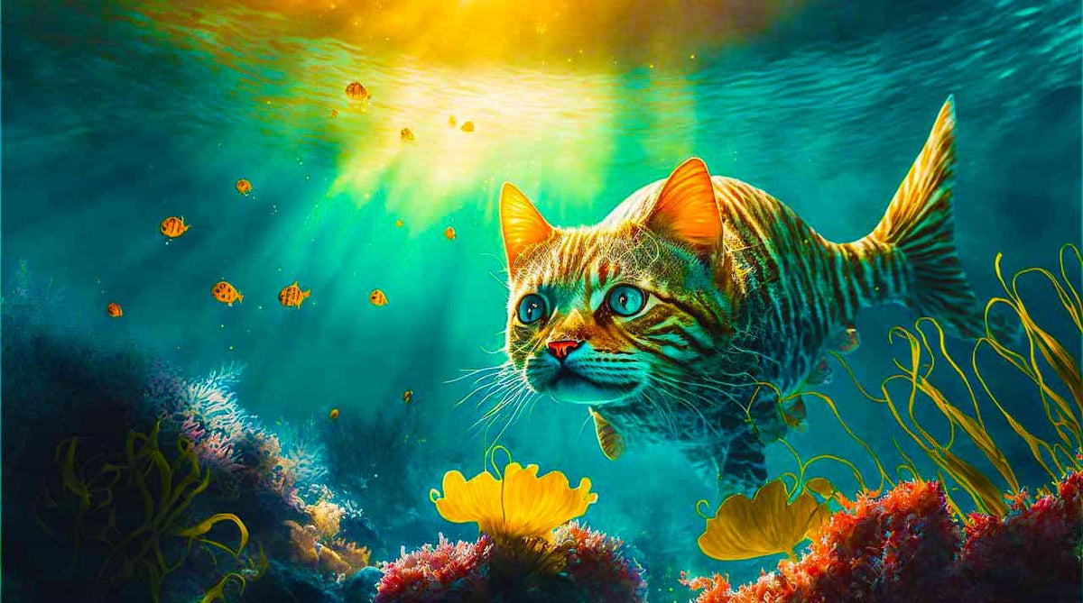 Malen nach Zahlen - Katzenfisch - hochwertige Leinwand - Fische, Horizontal, Katze, Tiere