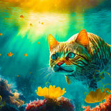 Malen nach Zahlen - Katzenfisch - hochwertige Leinwand - Fische, Horizontal, Katze, Tiere