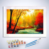 Malen nach Zahlen - Rote Bäume, Sonnenuntergang - hochwertige Leinwand - Fluss, Horizontal, Landschaft, Sonnenuntergang
