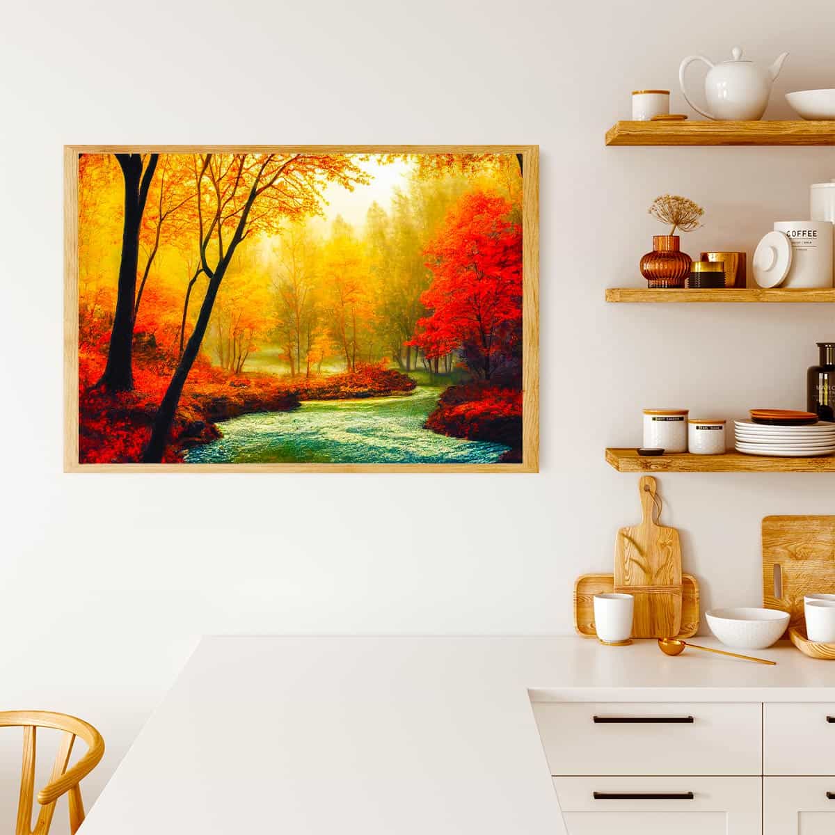 Malen nach Zahlen - Rote Bäume, Sonnenuntergang - hochwertige Leinwand - Fluss, Horizontal, Landschaft, Sonnenuntergang
