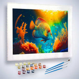 Malen nach Zahlen - Fisch im Sonnenstrahl - hochwertige Leinwand - Fisch, Horizontal, Meer, Tiere