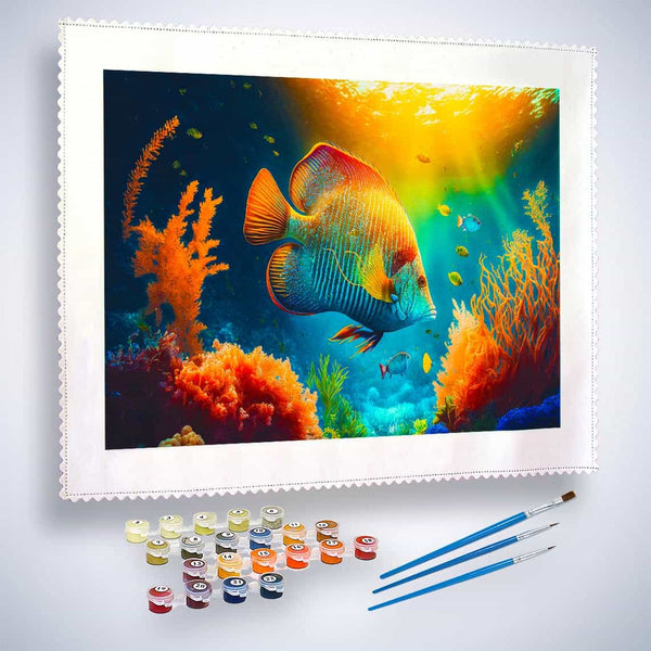 Malen nach Zahlen - Fisch im Sonnenstrahl - hochwertige Leinwand - Fisch, Horizontal, Meer, Tiere