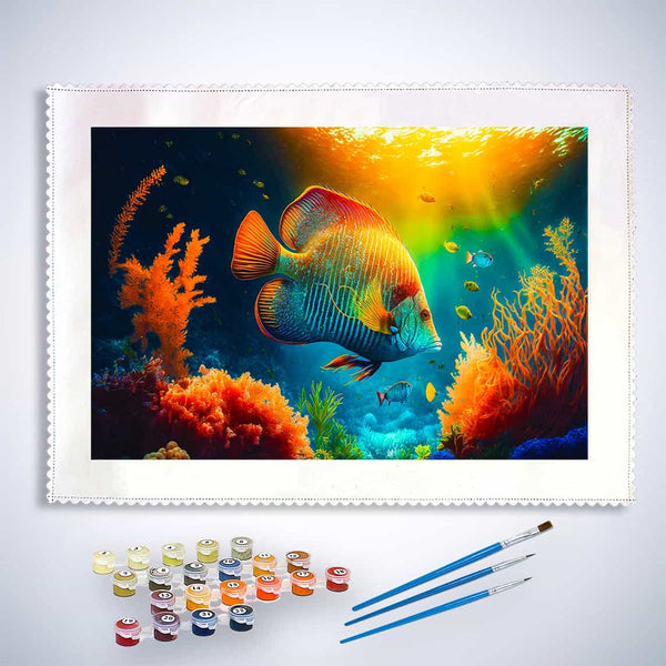 Malen nach Zahlen - Fisch im Sonnenstrahl - hochwertige Leinwand - Fisch, Horizontal, Meer, Tiere