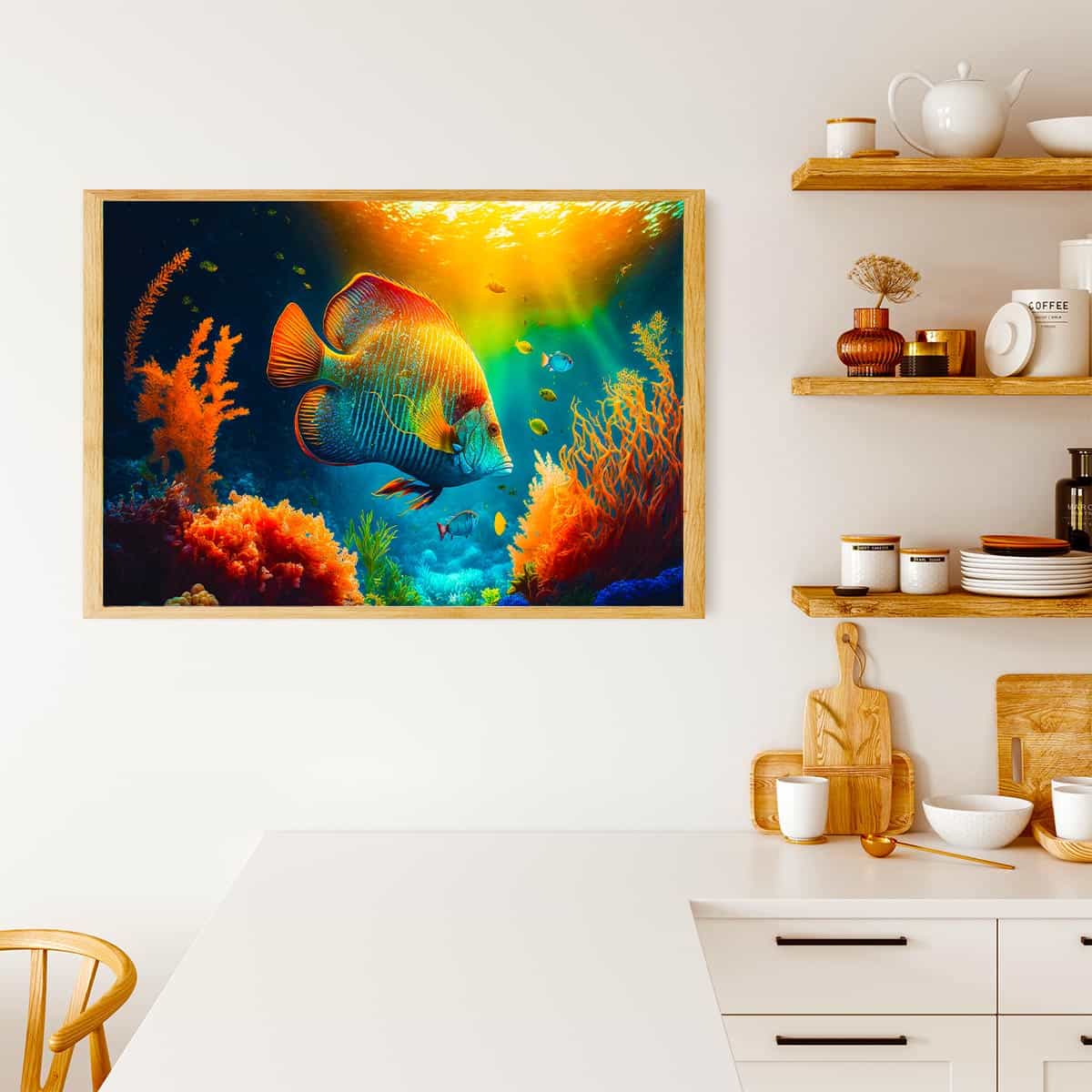 Malen nach Zahlen - Fisch im Sonnenstrahl - hochwertige Leinwand - Fisch, Horizontal, Meer, Tiere