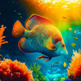 Malen nach Zahlen - Fisch im Sonnenstrahl - hochwertige Leinwand - Fisch, Horizontal, Meer, Tiere