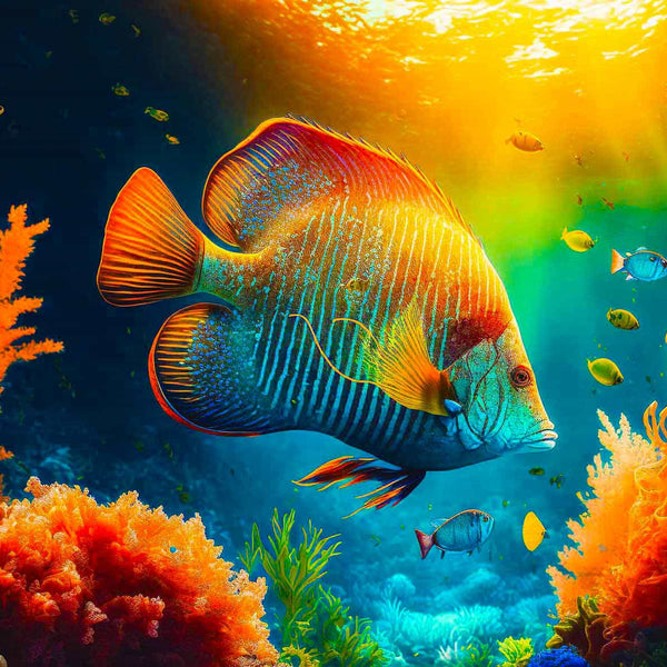 Malen nach Zahlen - Fisch im Sonnenstrahl - hochwertige Leinwand - Fisch, Horizontal, Meer, Tiere