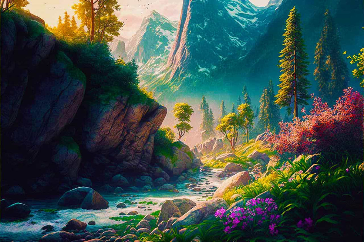 Malen nach Zahlen - Wilder Bergfluss - hochwertige Leinwand - Fluss, Horizontal, Landschaft