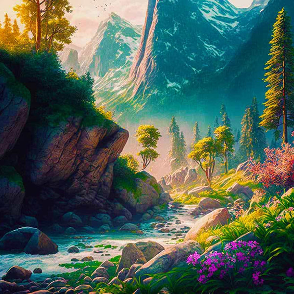 Malen nach Zahlen - Wilder Bergfluss - hochwertige Leinwand - Fluss, Horizontal, Landschaft
