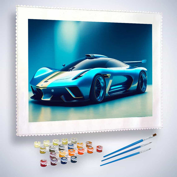 Malen nach Zahlen - Blauer Sportwagen - hochwertige Leinwand - Auto, Horizontal