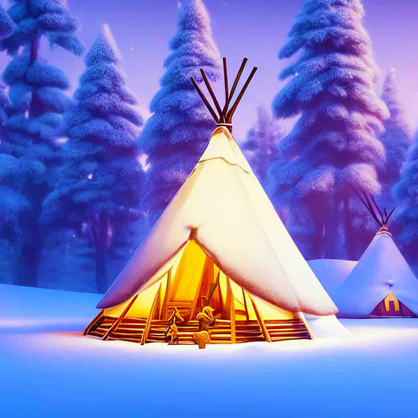 Malen nach Zahlen - Tipi im Schnee - hochwertige Leinwand - Horizontal, Landschaft, Winter