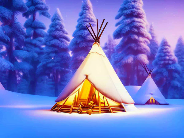 Malen nach Zahlen - Tipi im Schnee - hochwertige Leinwand - Horizontal, Landschaft, Winter